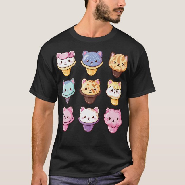 Camiseta Kawaii Cat Ice Cream Sweets Food Lover (2) (Anverso)