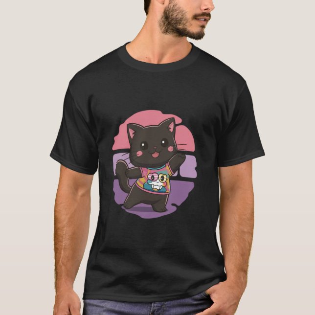 Camiseta Kawaii cat Japanese black anime cat lover (Anverso)