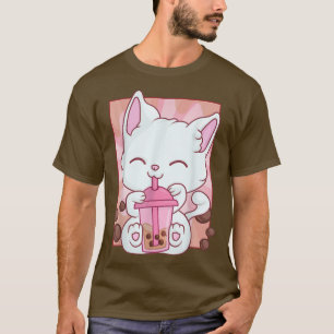 Camiseta Kawaii Cat Maneki Neko Chicas mujeres, Anime Boba