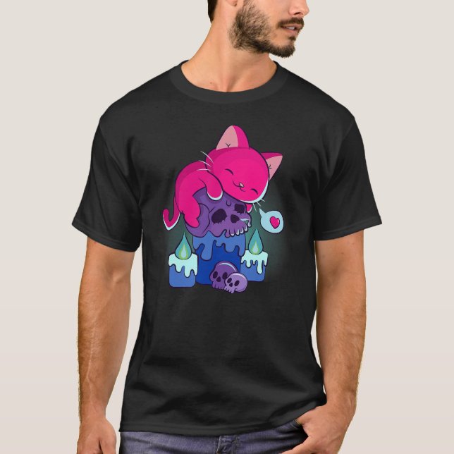 Camiseta Kawaii Cat on Skulls Cute Bisexual Aesthetic Subtl (Anverso)