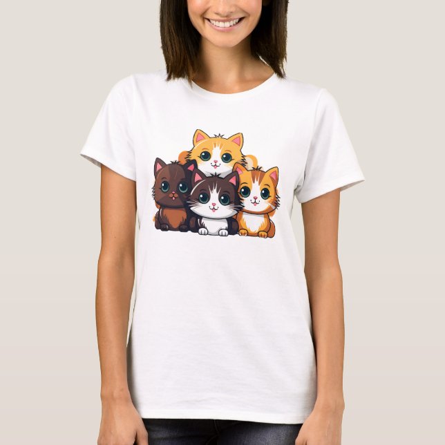 Camiseta Kawaii Cat Pack – Cute Cartoon Cats Women’s T-Shir (Anverso)