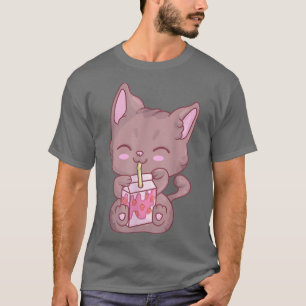 Camiseta Kawaii Cat Para Mujeres Chicas Anime Strawberry Mi