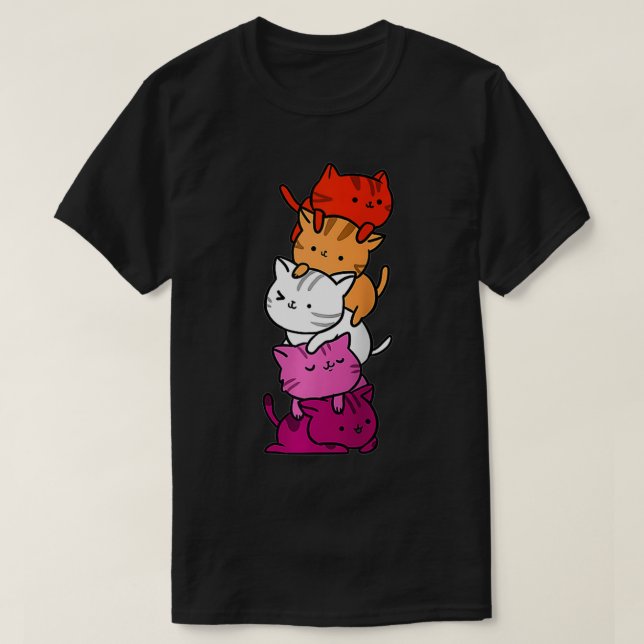 Camiseta Kawaii Cat Pile Orange Pink Lesbian Pride  (Diseño del anverso)