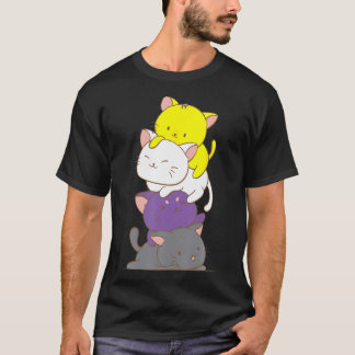 Camiseta Kawaii Cat Pile T-Shirt Lgbtq Orgullo No Binario F