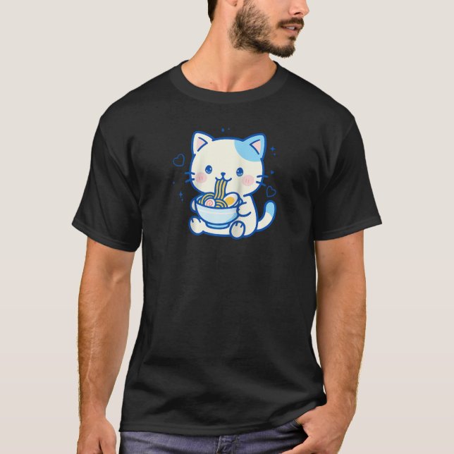 Camiseta Kawaii Cat Ramen Japanese Cute Aesthetic Anime Gir (Anverso)