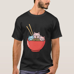 Camiseta Kawaii Cat Ramen Lindo Anime Gatos Niños Dibujos A
