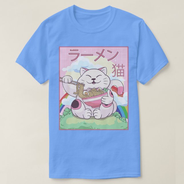 Camiseta Kawaii Cat Ramen Noodles Estéticos Japoneses (Diseño del anverso)