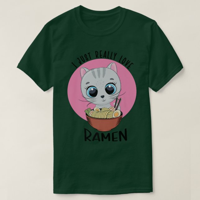 Camiseta Kawaii Cat Ramen Noodles Me Encanta Realmente Rame (Diseño del anverso)