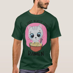 Camiseta Kawaii Cat Ramen Noodles Me Encanta Realmente Rame