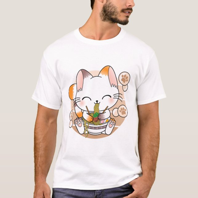 Camiseta Kawaii Cat Ramen Noodles Otaku Japonés Anime Neko (Anverso)