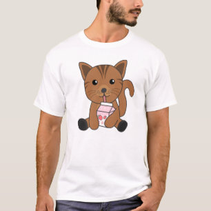 Camiseta Kawaii Cat Retro Japanese Strawberry Milk