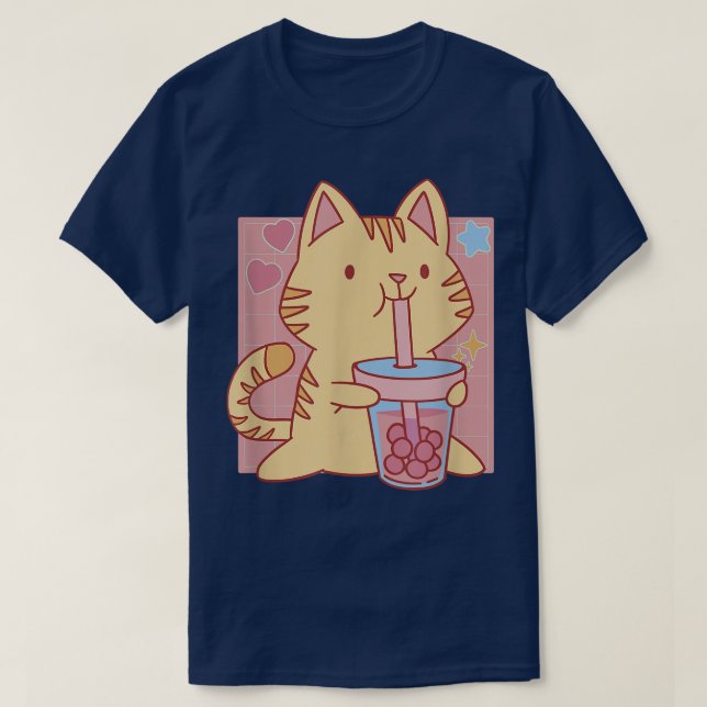 Camiseta Kawaii Cat With Boba Tea Cat Drinking Bubble Tea  (Diseño del anverso)