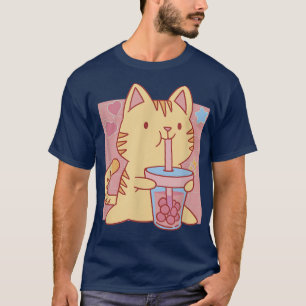 Camiseta Kawaii Cat With Boba Tea Cat Drinking Bubble Tea 