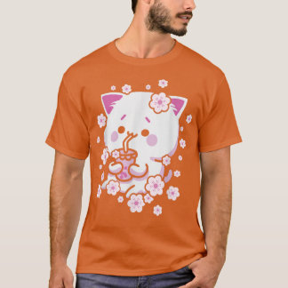 Camiseta Kawaii Cat with Bubble Tea and Boba tea and Sakura