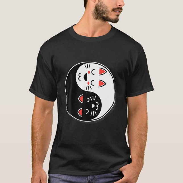Camiseta Kawaii Cat Yin Yang Personalizado Cuse amante de l (Anverso)