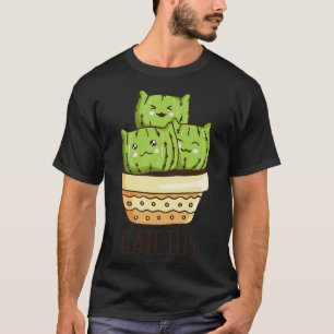 Camiseta Kawaii Catctus Cactus Suculents Kittens Cat Cacti