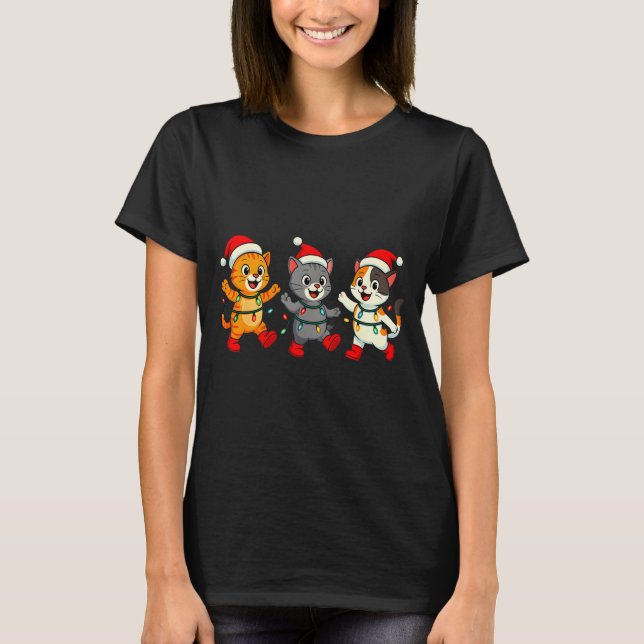 Camiseta Kawaii Cats Santa Hat Dancing Lights Christmas Dan (Anverso)