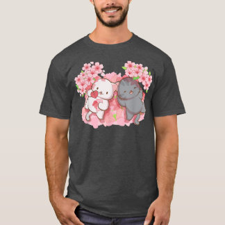 Camiseta Kawaii Cats under Cherry Blossom Trees Japanese Sa