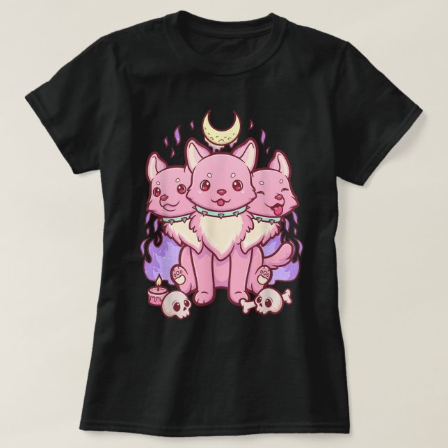 Camiseta Kawaii Cerberus Pastel Gothic Puppy Art (Diseño del anverso)