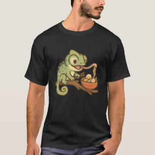 Camiseta Kawaii Chameleon comiendo Ramen - Divertida jungla