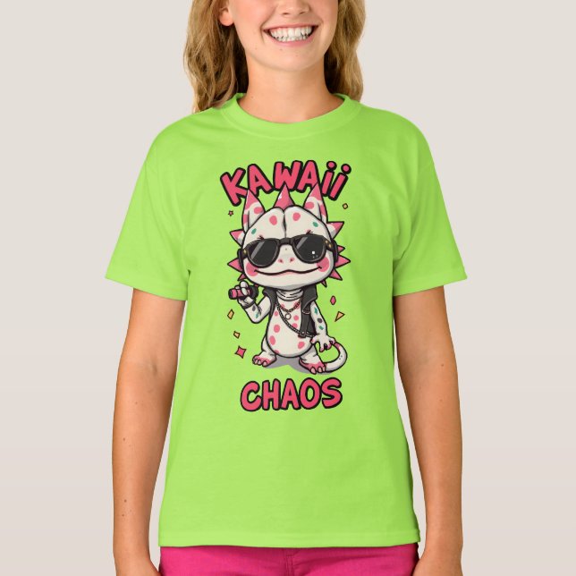 Camiseta Kawaii Chaos Cool Axolotl Sunglasses LeatherJacket (Anverso)