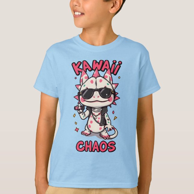 Camiseta Kawaii Chaos Cool Axolotl Sunglasses LeatherJacket (Anverso)