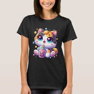 Camiseta Kawaii Chibi Cute Kitten Cat Boba japonés