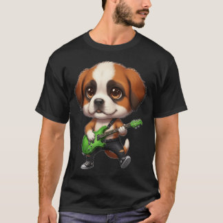 Camiseta Kawaii Chibi Divertido Perro San Bernardo Guitarri