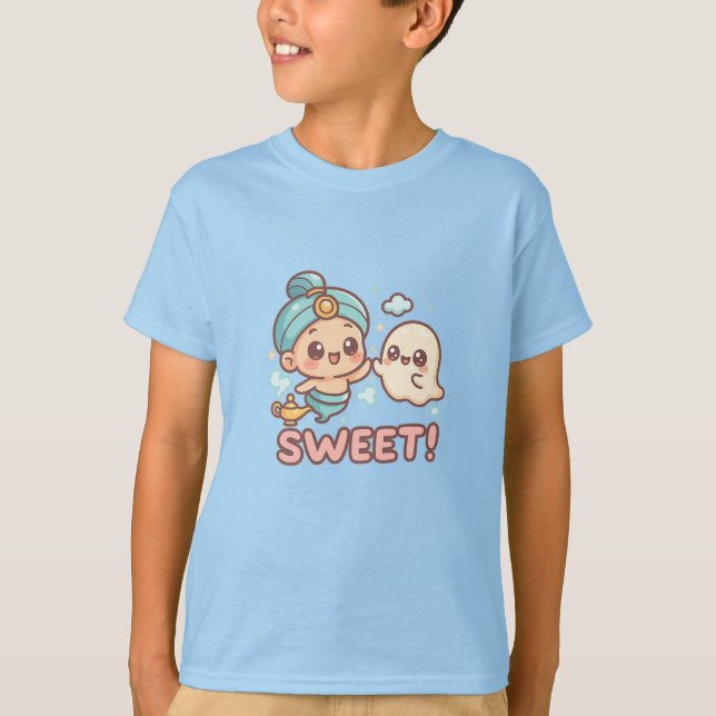 Camiseta Kawaii Chibi Genio y Fantasma con Cinco de Alta (Anverso)