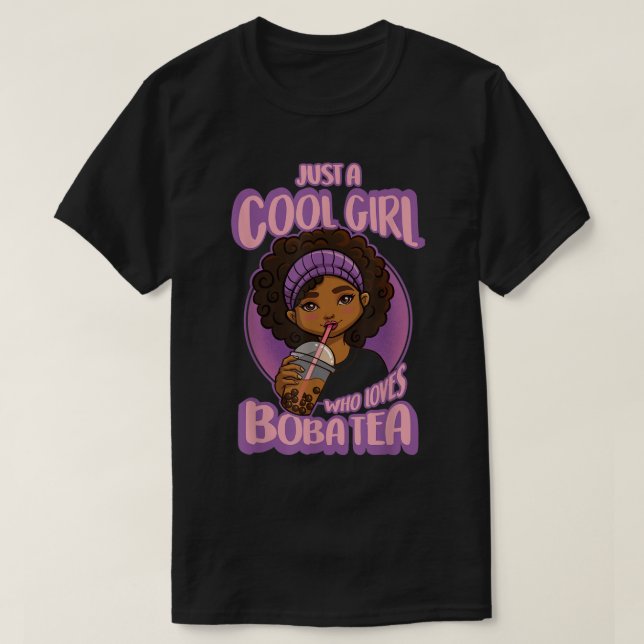 Camiseta Kawaii Chica negra Anime Boba Tea (Diseño del anverso)