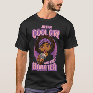 Camiseta Kawaii Chica negra Anime Boba Tea