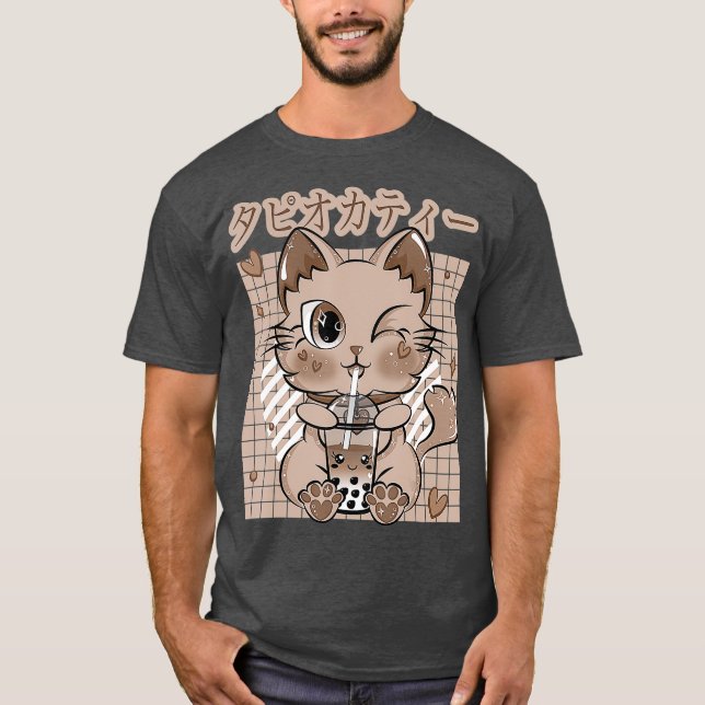 Camiseta Kawaii Chocolate Milk  Bubble Tea Neko Cat (Anverso)