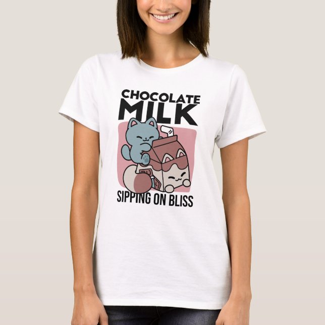 Camiseta Kawaii Chocolate Milk Cat – Cozy Drink & Cuteness  (Anverso)