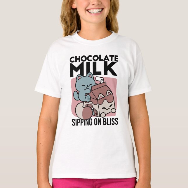 Camiseta Kawaii Chocolate Milk Cat – Cozy Drink & Cuteness  (Anverso)