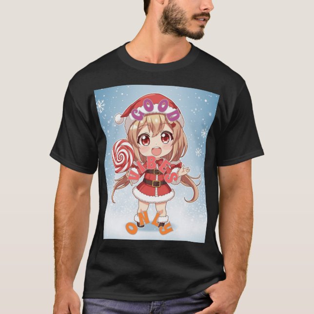 Camiseta Kawaii Christmas Chibi Anime Girl in Santa Suit wi (Anverso)