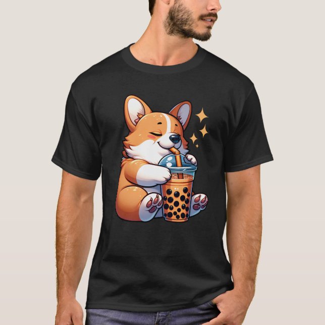 Camiseta Kawaii Corgi Bebe Burbuja Té Leche Té Frenchie (Anverso)