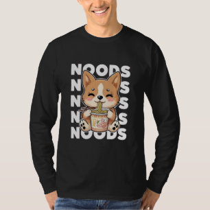 Camiseta Kawaii Corgi Comiendo fideos de Ramen Comida de an