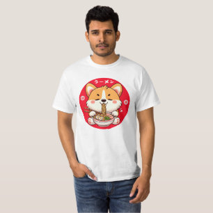 Camiseta Kawaii Corgi Comiendo Ramen