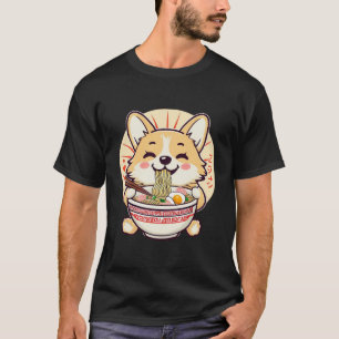 Camiseta Kawaii Corgi Comiendo Ramen - Comida de perro anim