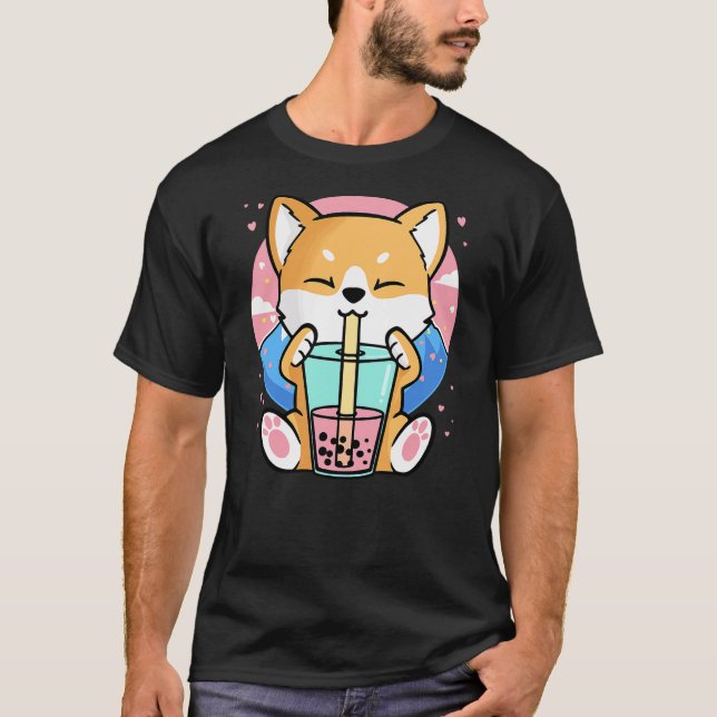 Camiseta Kawaii Corgi Dog Bubble Tea Boba Anime Neko Japane (Anverso)