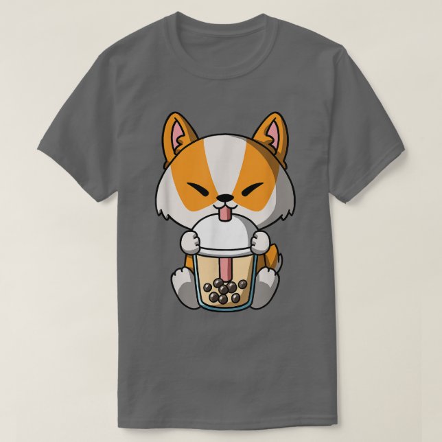 Camiseta Kawaii Corgi Perro Boba Leche Té burbuja Anime (Diseño del anverso)