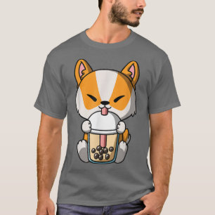 Camiseta Kawaii Corgi Perro Boba Leche Té burbuja Anime
