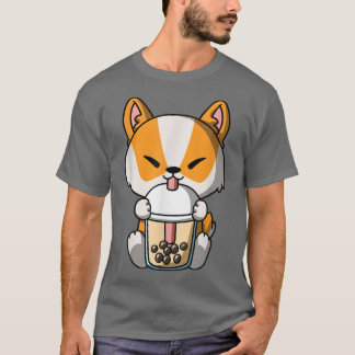 Camiseta Kawaii Corgi Perro Boba Leche Té burbuja Anime