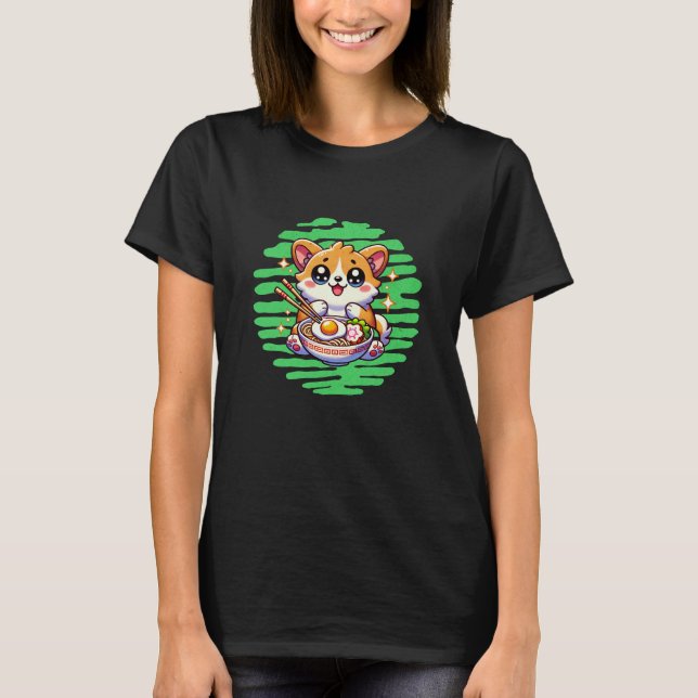 Camiseta Kawaii Corgi tazón de Ramen (Anverso)