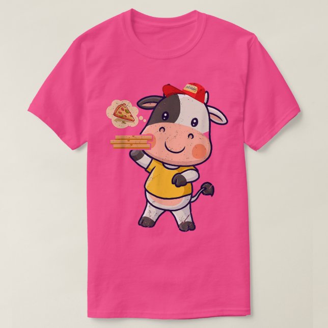 Camiseta Kawaii Cow Cute Animal Pizza Delivery Funny Pizza  (Diseño del anverso)