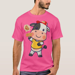 Camiseta Kawaii Cow Cute Animal Pizza Delivery Funny Pizza 