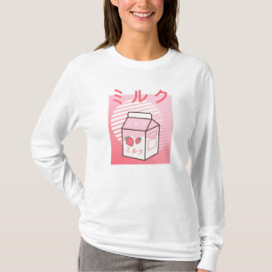 Camiseta Kawaii Cow Retro Japanese Strawberry Milkshake