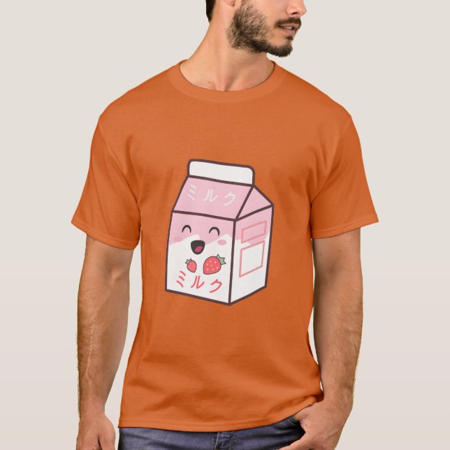 Camiseta Kawaii Cow Retro Japanese Strawberry Milkshake ret (Anverso)