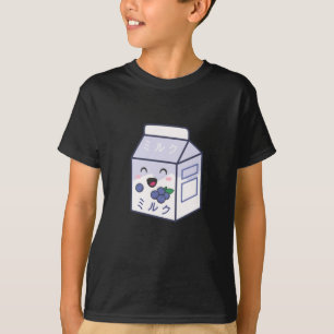 Camiseta Kawaii Cow Retro Leche japonesa de arándano azul