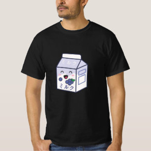 Camiseta Kawaii Cow Retro Leche japonesa de arándano azul